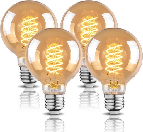 مصابيح إضاءة G25 Globe LED Edison، 6W أي ما يعادل 60W، 2500K مصابيح إضاءة ذات خيوط حلزونية مرنة بيضاء دافئة، لمبة LED عتيقة قابلة للتعتيم، مصابيح G80 العتيقة Edison، زجاج كهرماني، E26، 4 عبوات in Kuwait