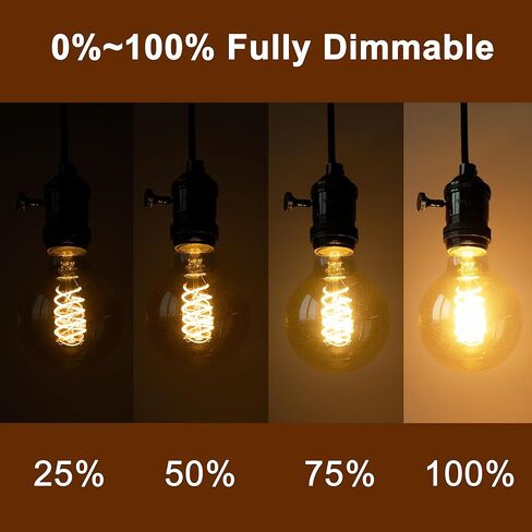 مصابيح إضاءة G25 Globe LED Edison، 6W أي ما يعادل 60W، 2500K مصابيح إضاءة ذات خيوط حلزونية مرنة بيضاء دافئة، لمبة LED عتيقة قابلة للتعتيم، مصابيح G80 العتيقة Edison، زجاج كهرماني، E26، 4 عبوات in Kuwait