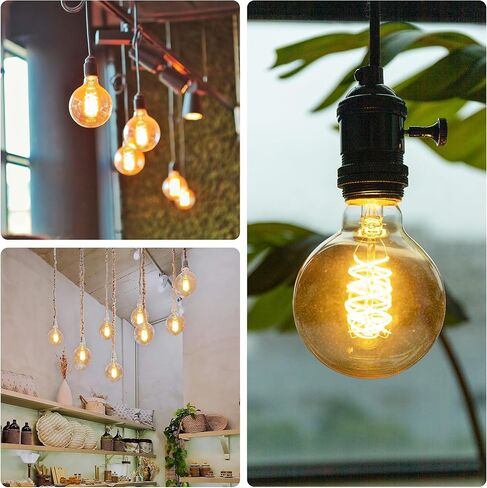 مصابيح إضاءة G25 Globe LED Edison، 6W أي ما يعادل 60W، 2500K مصابيح إضاءة ذات خيوط حلزونية مرنة بيضاء دافئة، لمبة LED عتيقة قابلة للتعتيم، مصابيح G80 العتيقة Edison، زجاج كهرماني، E26، 4 عبوات in Kuwait