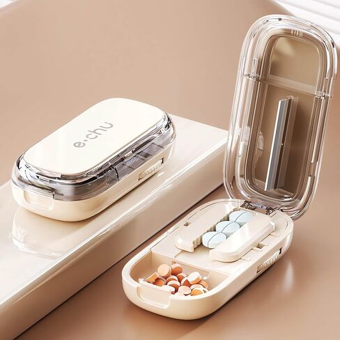 Pill Cutter (Off-White with Brush) Cutter Divider丨Pill Divider丨Pill Divider, Pill Divider for Cutting Pills, cuts Small or Large Pills in Half, Suitable for Travel, Pets in Saudi Arabia