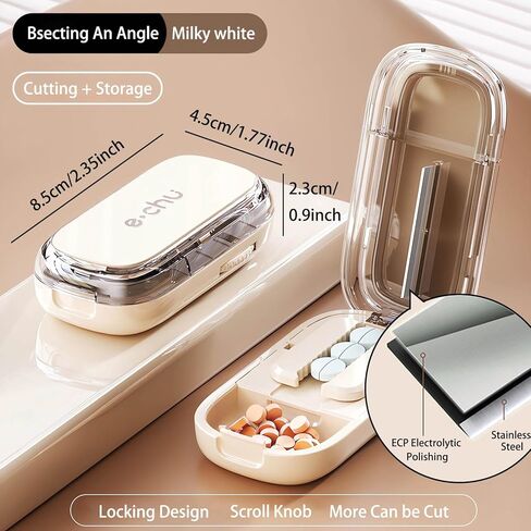 Pill Cutter (Off-White with Brush) Cutter Divider丨Pill Divider丨Pill Divider, Pill Divider for Cutting Pills, cuts Small or Large Pills in Half, Suitable for Travel, Pets in Saudi Arabia
