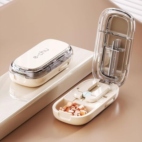Pill Cutter (Off-White with Brush) Cutter Divider丨Pill Divider丨Pill Divider, Pill Divider for Cutting Pills, cuts Small or Large Pills in Half, Suitable for Travel, Pets in Saudi Arabia