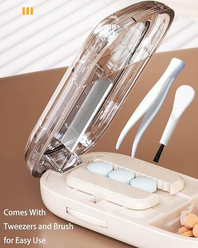 Pill Cutter (Off-White with Brush) Cutter Divider丨Pill Divider丨Pill Divider, Pill Divider for Cutting Pills, cuts Small or Large Pills in Half, Suitable for Travel, Pets in Saudi Arabia