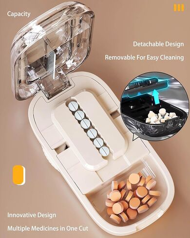 Pill Cutter (Off-White with Brush) Cutter Divider丨Pill Divider丨Pill Divider, Pill Divider for Cutting Pills, cuts Small or Large Pills in Half, Suitable for Travel, Pets in Saudi Arabia