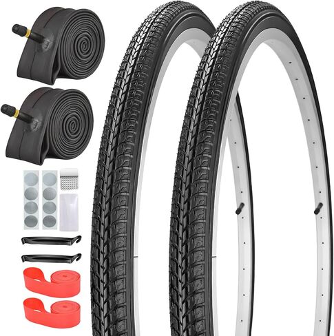 26x1 3/8 (37-590) Foldable Bike Tires and 26 x 1 3/8 Inner Tubes AV 32mm Schrader Valve with Repair Kit, Rim Strips, Tire Levers for Vintage 26 x 1 3-8 City/Commuter/Street Bikes in Saudi Arabia