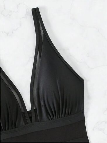 SHENHE Women's One Piece Swimsuit Sexy Mesh Tummy Control Bathing Suit Slimming V Neck Swimwear in Saudi Arabia