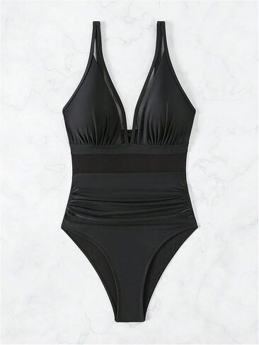 SHENHE Women's One Piece Swimsuit Sexy Mesh Tummy Control Bathing Suit Slimming V Neck Swimwear in Saudi Arabia