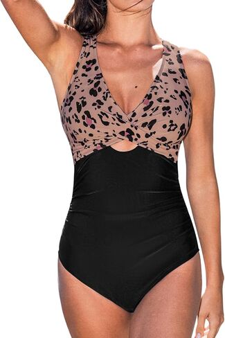 CUPSHE One Piece Swimsuit Women Tummy Control Bathing Suit Slimming Wrapped Front Cutout Back Crisscross Self Tie Ruched in Saudi Arabia