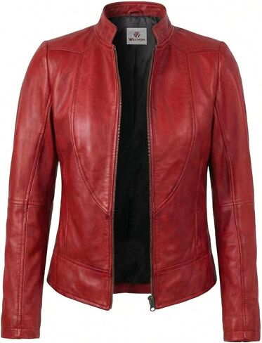 Leather Jacket Women Casual Winter Fashion - Real Lambskin Cafe Racer Style Womens Motorcycle Jacket in Kuwait