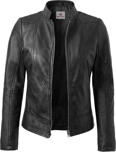 Leather Jacket Women Casual Winter Fashion - Real Lambskin Cafe Racer Style Womens Motorcycle Jacket in Saudi Arabia