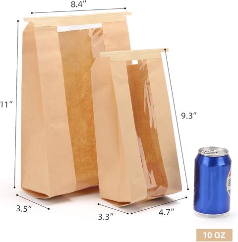 100 Pack Bakery Bags with Window, 2 Size Paper Bread Bags for Homemade Baking Tin Tie Tab Lock Cookie Packaging Bag Paper Cookie Treat Bag for Candies, Goodies 11.8x4.72x3.54/13.78x8.27x3.54 in Saudi Arabia
