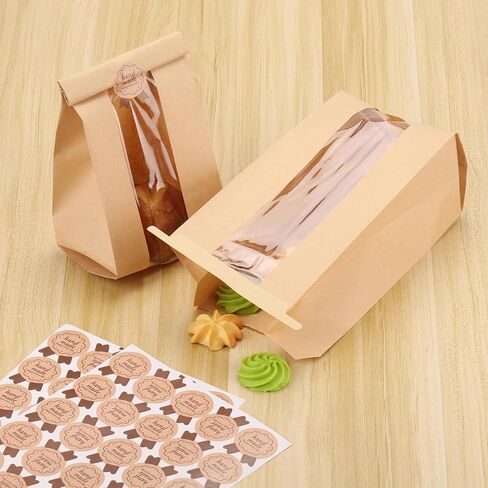 100 Pack Bakery Bags with Window, 2 Size Paper Bread Bags for Homemade Baking Tin Tie Tab Lock Cookie Packaging Bag Paper Cookie Treat Bag for Candies, Goodies 11.8x4.72x3.54/13.78x8.27x3.54 in Saudi Arabia