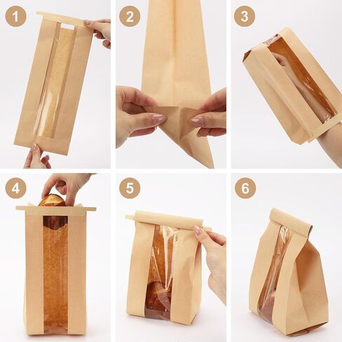 100 Pack Bakery Bags with Window, 2 Size Paper Bread Bags for Homemade Baking Tin Tie Tab Lock Cookie Packaging Bag Paper Cookie Treat Bag for Candies, Goodies 11.8x4.72x3.54/13.78x8.27x3.54 in Saudi Arabia