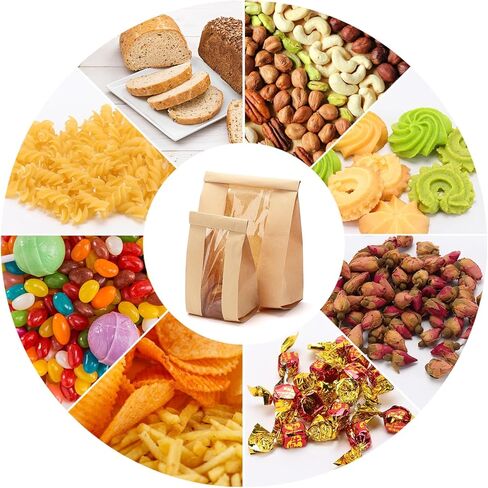 100 Pack Bakery Bags with Window, 2 Size Paper Bread Bags for Homemade Baking Tin Tie Tab Lock Cookie Packaging Bag Paper Cookie Treat Bag for Candies, Goodies 11.8x4.72x3.54/13.78x8.27x3.54 in Saudi Arabia