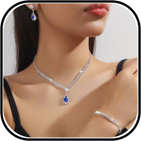 Rhinestone Necklace Earrings Bracelet Sets Silver Jewelry Set Costume Jewelry for Women Formal Prom Dress Accessories Wedding Sets for Brides Guest New Years Eve Party Supplies Outfits Women in Saudi Arabia