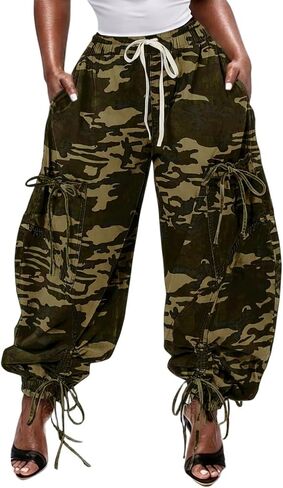 Womens Camo Cargo High Waist Pants Camouflage Military Elastic Jeans with Pockets in Saudi Arabia