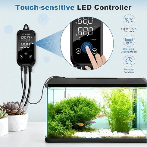 HiTauing Digital Temperature Controller, Aquarium Heater Reptile Thermostat Heating and Cooling Dual Outlet with Seawater-Resistant Probe for Fish Tanks, Reptile Tanks, Greenhouse & Seedling Mat in Kuwait