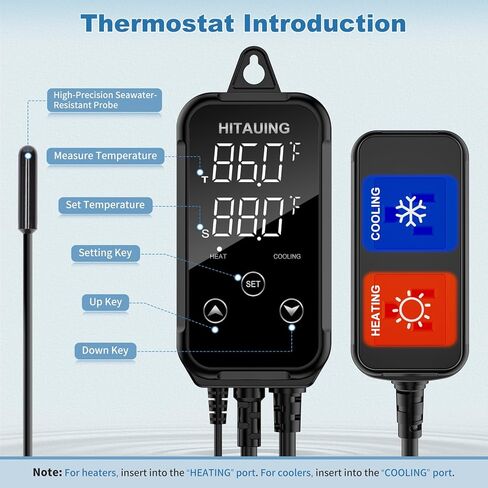 HiTauing Digital Temperature Controller, Aquarium Heater Reptile Thermostat Heating and Cooling Dual Outlet with Seawater-Resistant Probe for Fish Tanks, Reptile Tanks, Greenhouse & Seedling Mat in Kuwait