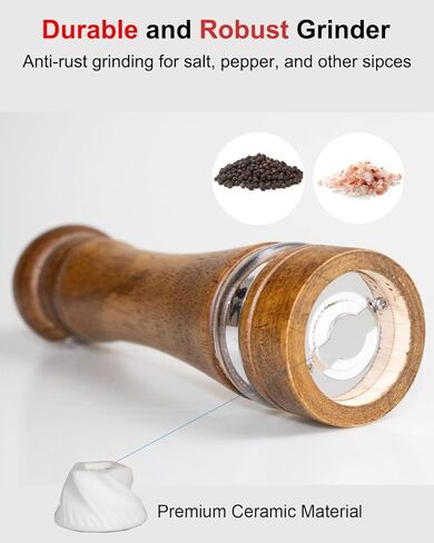 مطحنة الفلفل مطحنة الملح مطحنة الفلفل الخشبية مع خشنة قابلة للتعديل، 6 بوصة خشبية قابلة لإعادة الملء مطحنة الفلفل اليدوية مطحنة الفلفل للفلفل الأسود، سهلة التنظيف in Kuwait