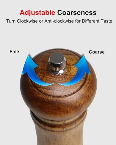 مطحنة الفلفل مطحنة الملح مطحنة الفلفل الخشبية مع خشنة قابلة للتعديل، 6 بوصة خشبية قابلة لإعادة الملء مطحنة الفلفل اليدوية مطحنة الفلفل للفلفل الأسود، سهلة التنظيف in Kuwait