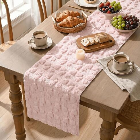 Artoid Mode Pink Soft Plush Faux Fur Jacquard Bows Table Runner, Valentine's Kitchen Dining Table Decoration for Home Party Decor 13x72 Inch in Saudi Arabia