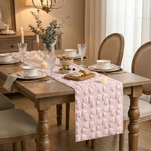 Artoid Mode Pink Soft Plush Faux Fur Jacquard Bows Table Runner, Valentine's Kitchen Dining Table Decoration for Home Party Decor 13x72 Inch in Saudi Arabia