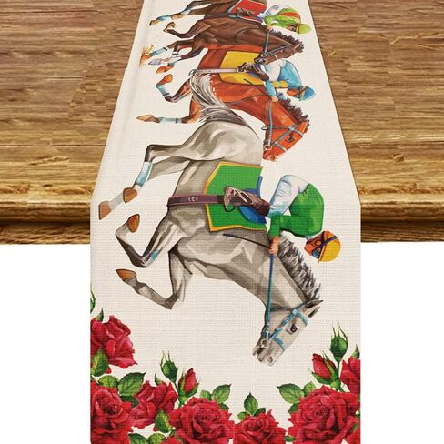 Derby Table Runner Kentucky Horse Race Party Decorations 72×13inch Horse Racing Run for The Roses Table Runner Decor for Home Dining Room Kitchen Table Decoration in Saudi Arabia