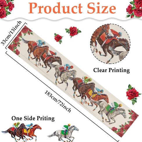 Derby Table Runner Kentucky Horse Race Party Decorations 72×13inch Horse Racing Run for The Roses Table Runner Decor for Home Dining Room Kitchen Table Decoration in Saudi Arabia
