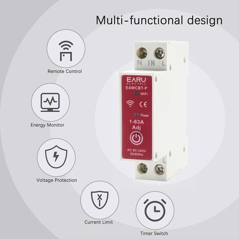قاطع دائرة ذكي Tuya WiFi، 1P+N 63A، مراقب طاقة الطاقة، حامي تيار الجهد، مفتاح التحكم عن بعد الصوتي in Kuwait