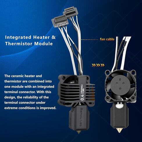 For Bambu Lab P1P,P1S Complete Assembly Hardened Steel Hotend with Fan,Thermistor,Ceramic Heater,0.4mm Nozzle Extruder Heating Block Replacement for Bambu Lab P1 Series 3D Printer (P1 Series-0.4mm) in Kuwait
