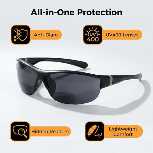 2 Pack Upgrade Bifocal Sunglasses for Men and Women, Wrap Around Semi Rimless Lightweight Sun Reader in Saudi Arabia