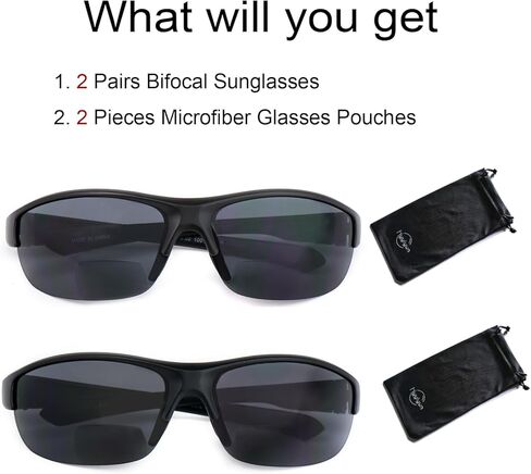 2 Pack Upgrade Bifocal Sunglasses for Men and Women, Wrap Around Semi Rimless Lightweight Sun Reader in Saudi Arabia