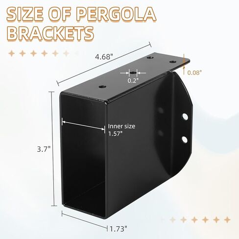 4 Pcs Pergola Rafter Bracket, 2"x4" Post Top Rafter Brackets(Actual 1.5"x 3.5") Wall Mount Support Bracket Kit DIY Connectors for Wood Posts Pergola Deck Railing Beam in Saudi Arabia