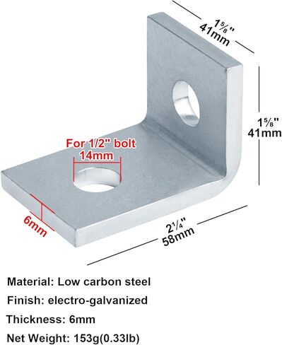 heneng 8 Pcs 2 Hole Cross Corner Angle Bracket for 1-5/8" Strut Channel, 90 Degree Fitting Strut Connector, 1/4" Thick in Saudi Arabia