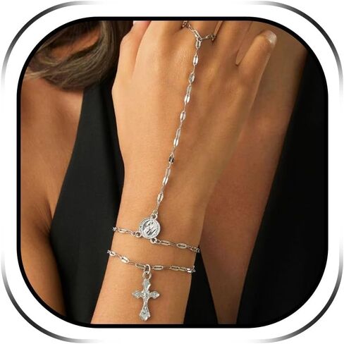 Long tiantian Hand Chain Bracelet for Women Rosary Bracelet Cross Ring Bracelet Religious Christian Birthday Jewelry Gifts for Women Men in Saudi Arabia