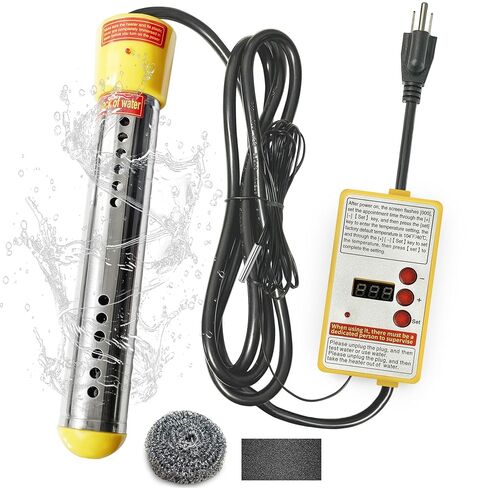 Immersion Water Heater 1500W – Portable Stainless Steel Bucket Heater with Thermostat, Anti-Scald Guard, Auto Shut-Off & Digital Temp Control for Home, Hot Tub, Spa, Camping, RV in Kuwait