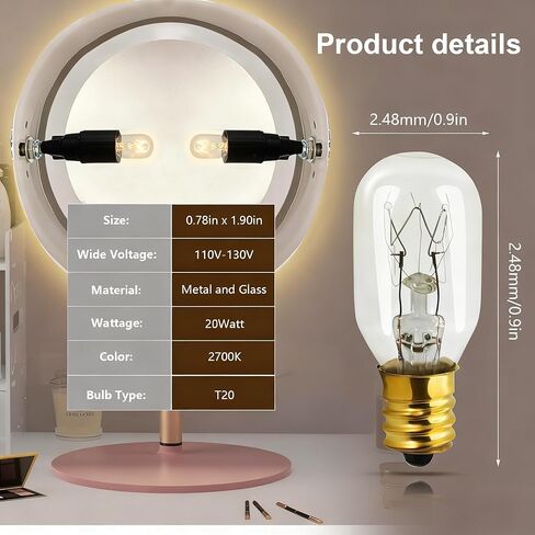 20W 120V Makeup Mirror Bulb for Conair RP34B Incandescent Mirror Replacement Bulbs, E12 Candle Holder Base, 2700K 2-Pack in Kuwait