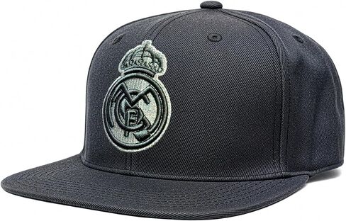 Icon Sports Official Real Madrid Gray Snapback Hat | Adjustable Flat Brim Baseball Cap with Embroidered Club Crest | Adult Men's & Women's Soccer Fan Gear in Saudi Arabia