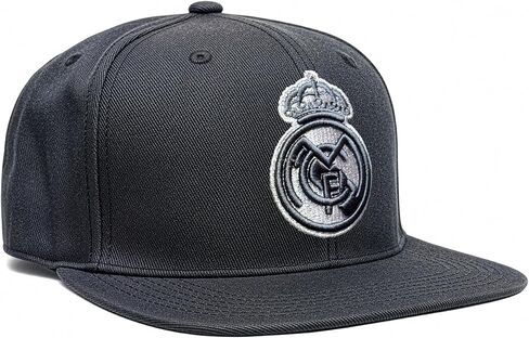 Icon Sports Official Real Madrid Gray Snapback Hat | Adjustable Flat Brim Baseball Cap with Embroidered Club Crest | Adult Men's & Women's Soccer Fan Gear in Saudi Arabia