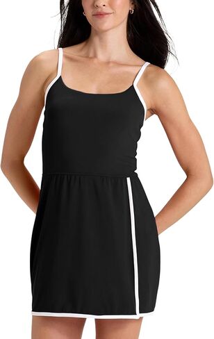 Workout Tennis Dress for Women Summer Golf Athletic Spaghetti Strap Sleeveless Mini Dress with Shorts Pockets in Saudi Arabia