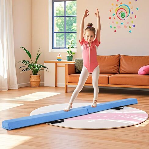 GYMAX 7/8/9 FT شعاع التوازن القابل للطي، شعاع الجمباز الرغوي المحمول مع قاعدة من الخشب الصلب، مقبض حمل وقاعدة مضادة للانزلاق للأطفال المراهقين على أرضية صالة الألعاب الرياضية المنزلية in Saudi Arabia