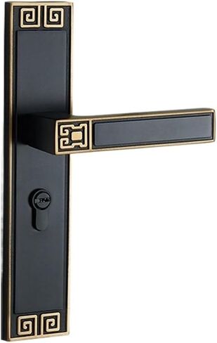 Chinese Door Lock Bedroom Door Lock Household Silent Magnetic Suction Retro Indoor Double Door Wooden Door Lock Door Handle(Black red Silent 35-50mm) in Saudi Arabia