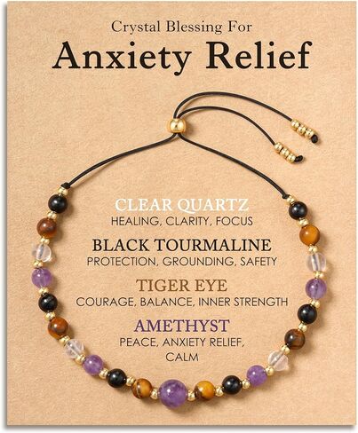 سوار كريستال شفاء لتخفيف القلق من HGDEER ​​- جمشت طبيعي أسود تورمالين عين النمر كوارتز مطرز هدايا لتخفيف التوتر للنساء - مع بطاقة نعمة وحقيبة هدايا مخملية in Saudi Arabia