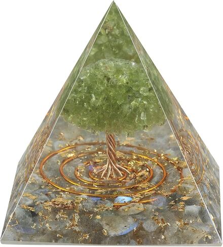Peridot Crystal Stones Tree of Life Orgone Pyramid Positive Energy Protection Generator for Healing Chakra Resin Vastu Home Decor, Labradorite in Kuwait