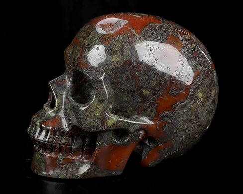 Skullis 5.0" Dragon Blood Jasper Hand Carved Crystal Skull, Crystal Healing, Hand Carved Gemstone Fine Art Sculpture, Reiki Healing Stone Statue.3315. in Saudi Arabia
