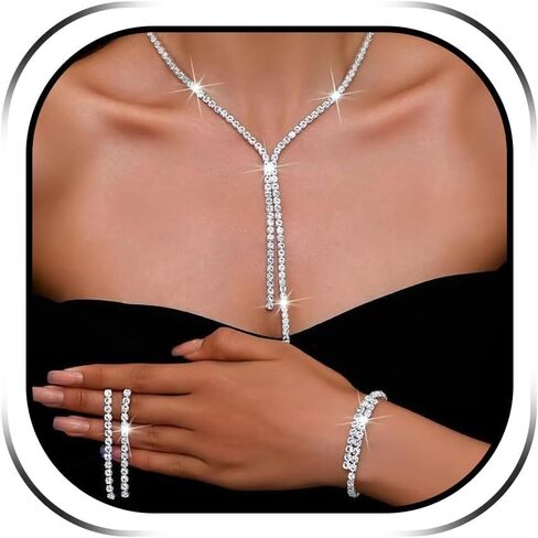 Harry and Henry Wedding Jewelry Set for Women Elegant Rhinestone Crystal Necklace Earrings Set Prom Party Formal Occasions Christmas Gifts in Saudi Arabia
