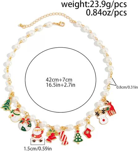 مجموعة مجوهرات عيد الميلاد للنساء - أقراط عيد الميلاد، سوار، قلادة ثلاثية وقلادة من اللؤلؤ مع قلادة احتفالية | مجوهرات حفلات العطلات الاحتفالية، هدية زينة عيد الميلاد للنساء in Kuwait