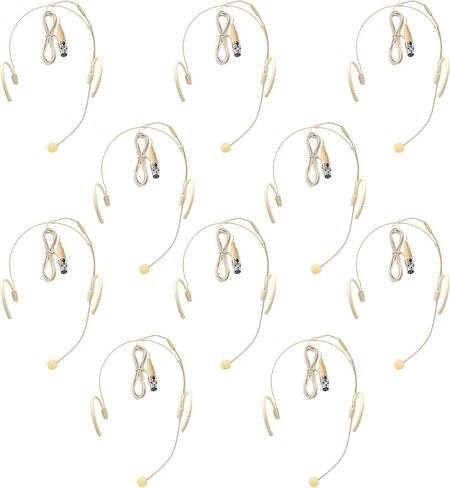 10 Pack Professional Headset/Headworn Microphone Omni-Directional Hanging Condenser Over-Ear TA4F Mini XLR Mic for Shure Hands-Free Microphone with Windscreen,Beige Low Profile Light-Weight in Saudi Arabia