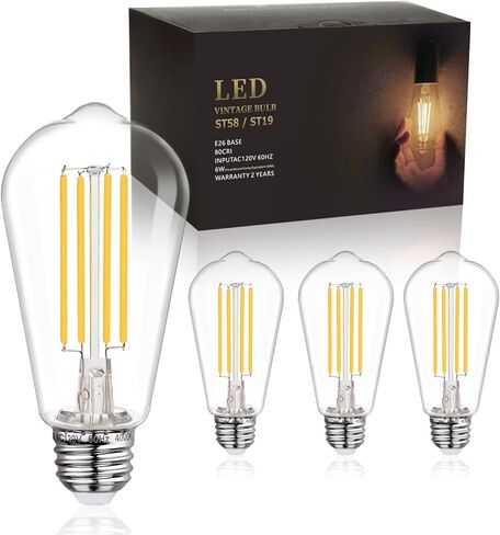 BORT 4Pack ST58/ST19 Vintage LED Edison Bulbs, Warm White 2700K, 6W Equivalent 60W LED Filament Light Bulbs, Dimmable 700LM, E26 Decorative Light Bulb in Saudi Arabia