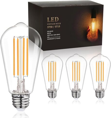 BORT 4Pack ST58/ST19 لمبات LED Edison عتيقة، أبيض دافئ 2700K، 6W يعادل 60W لمبات إضاءة LED، قابلة للتعتيم 700LM، E26 لمبة إضاءة زخرفية in Kuwait
